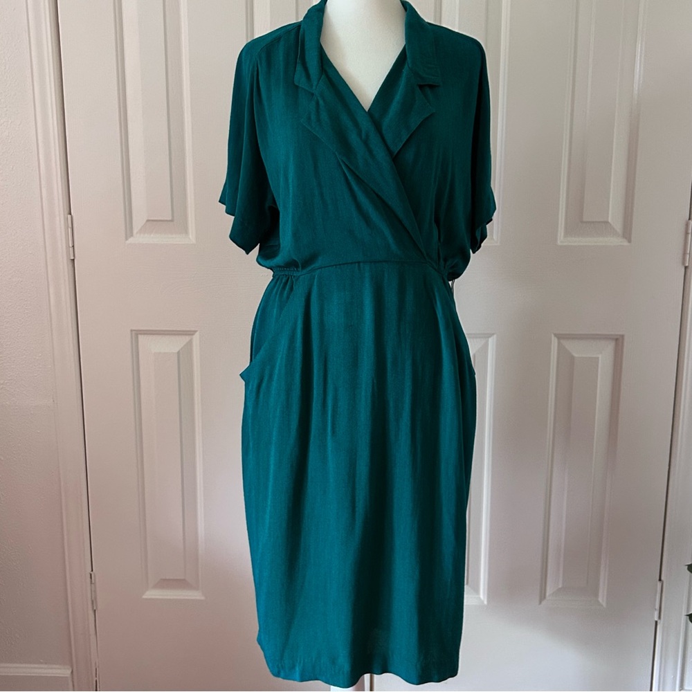 VTG Danny & Nicole New York | Teal Green Collared Dress w/ Big Pockets | Size 8